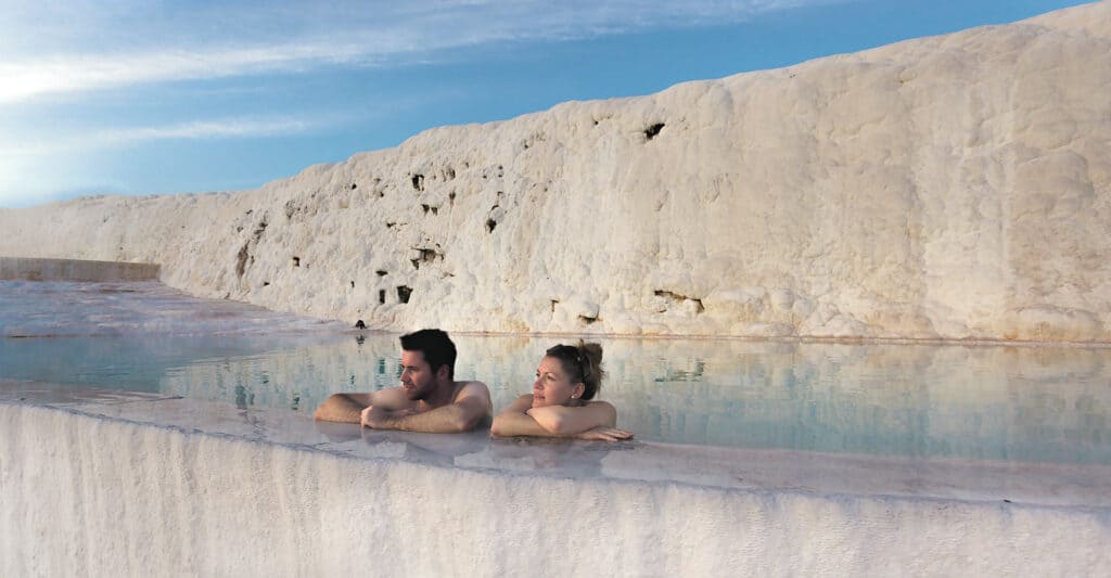 Two people in pool in Pamukkale