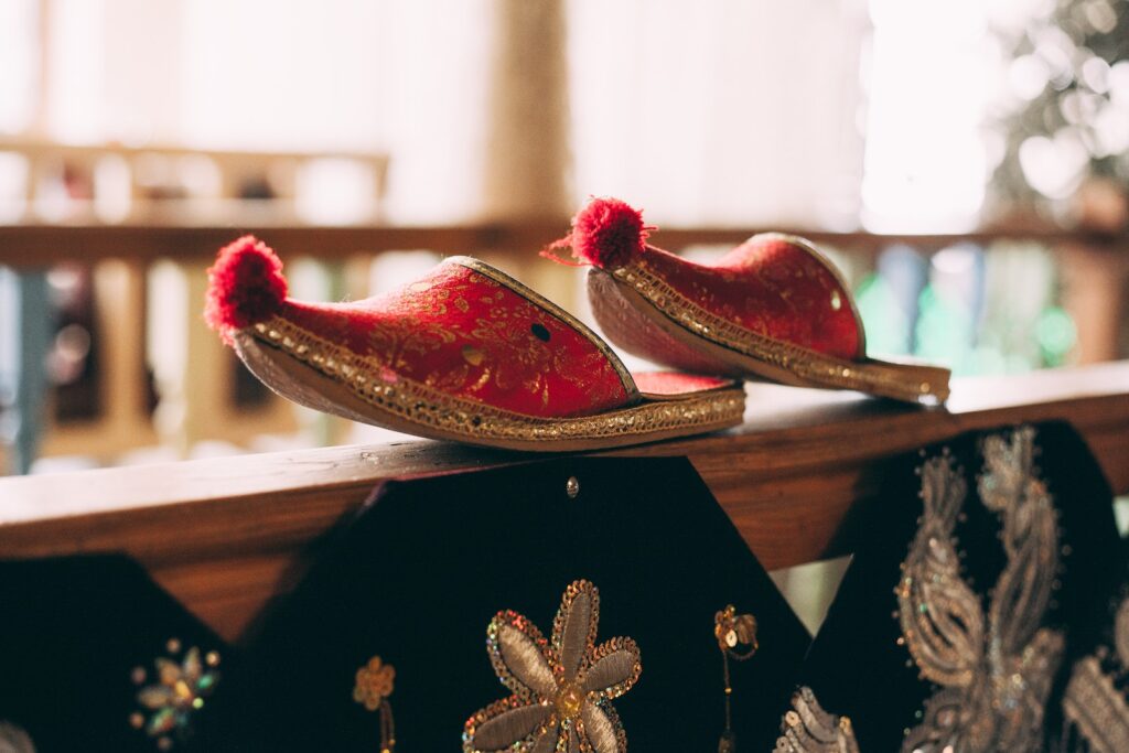 Close-up of Traditional Turkish Slippers with a Pompom at the Tip